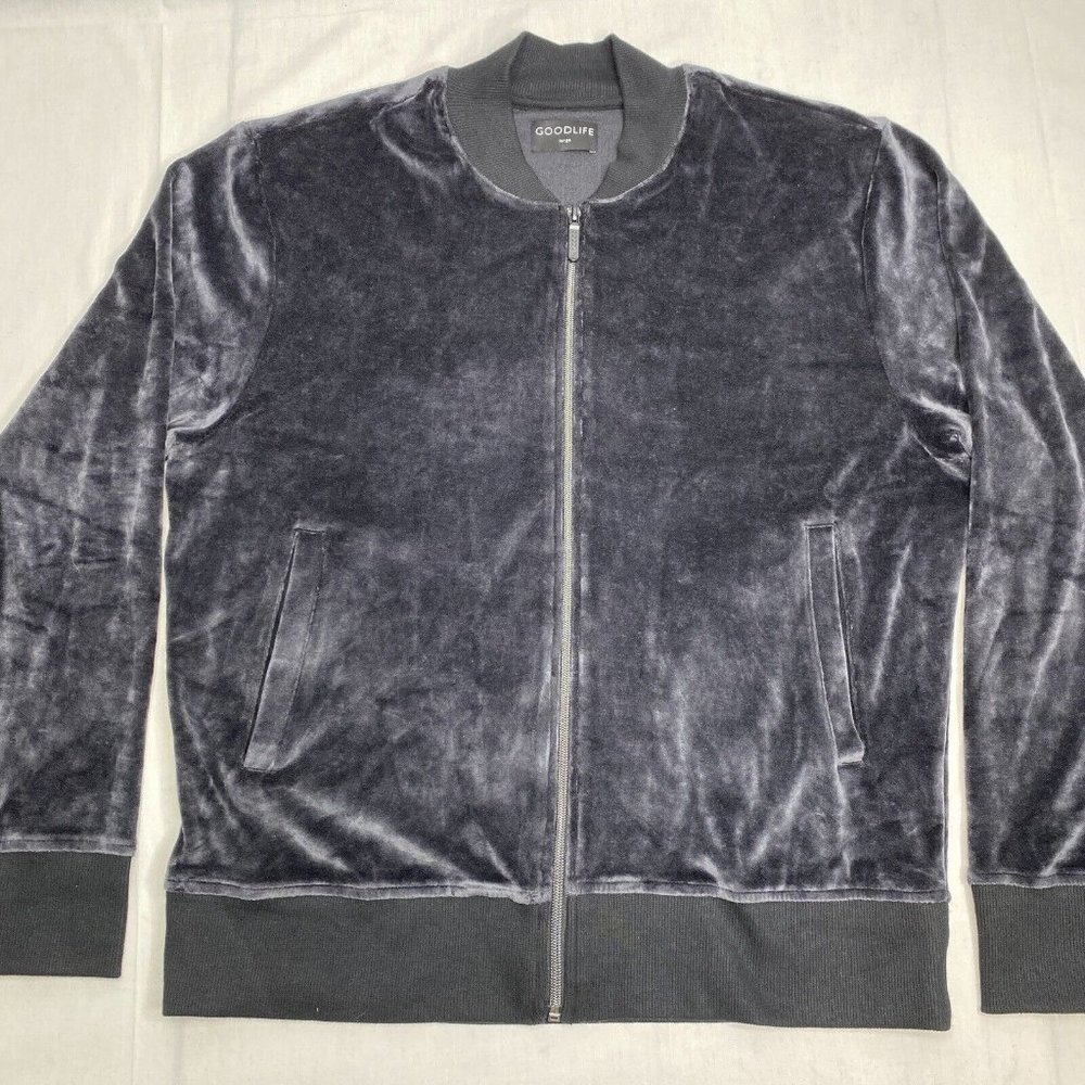 NWT Goodlife Charcoal Black Velour Full Zip Sweat Track Jacket Large Loungewear